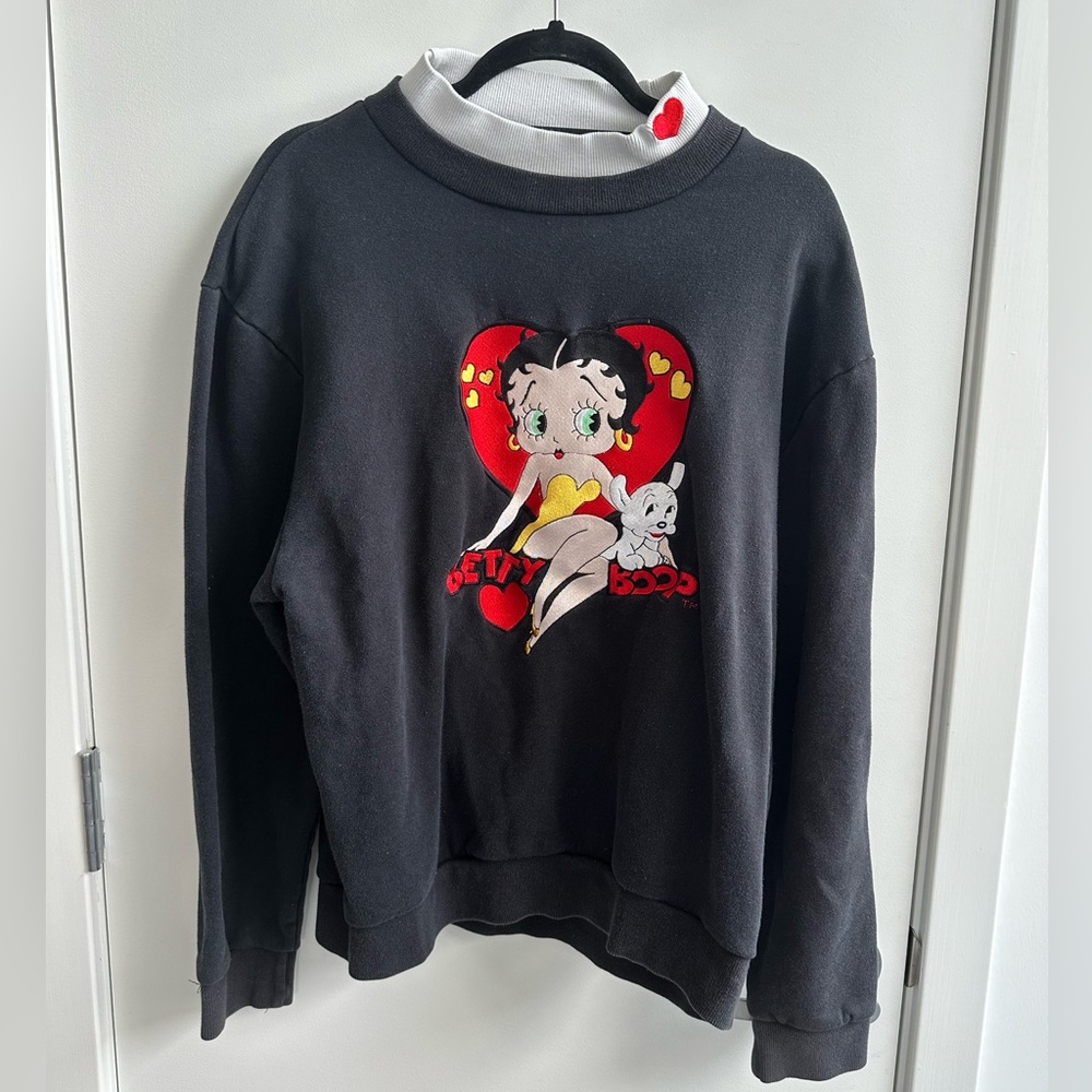 Vintage Betty Boop Black Collared Sweatshirt